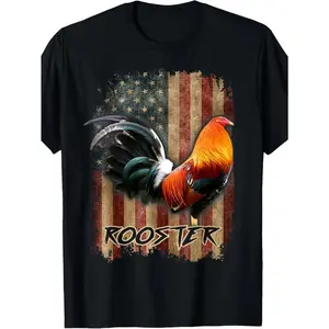 Breathable Cotton Short Sleeve T Shirt with American Flag and Rooster Graphic for Men Comfortable Casual Fit