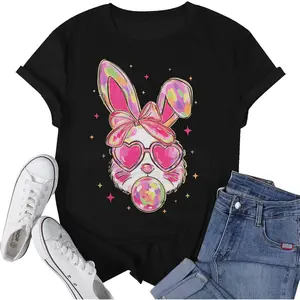 100% Cotton Happy Easter Shirts Women Bunny Shirt  Chillin with My Peeps Tshirt Cute Rabbit Graphic T-Shirt Easter Gift Tops