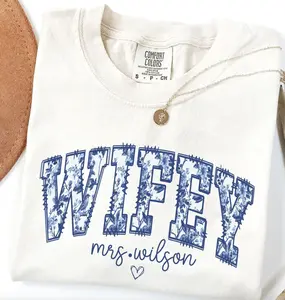 Personalized Wifey Shirt, Mrs Shirt, Floral Wife Graphic Tees, Toile Du Jouy Bride To Be Gift, Coquette Honeymoon Outfits, Mothers Day Shirt for Women