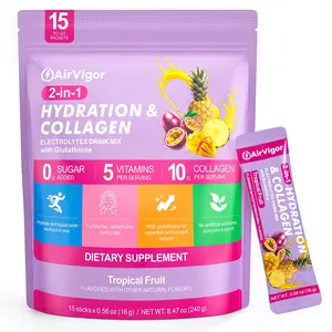 Zero Sugar Electrolyte Drink Mix for Daily Hydration – with Collagen,Tropical Fruit& Lemon Lime, 15 Packets