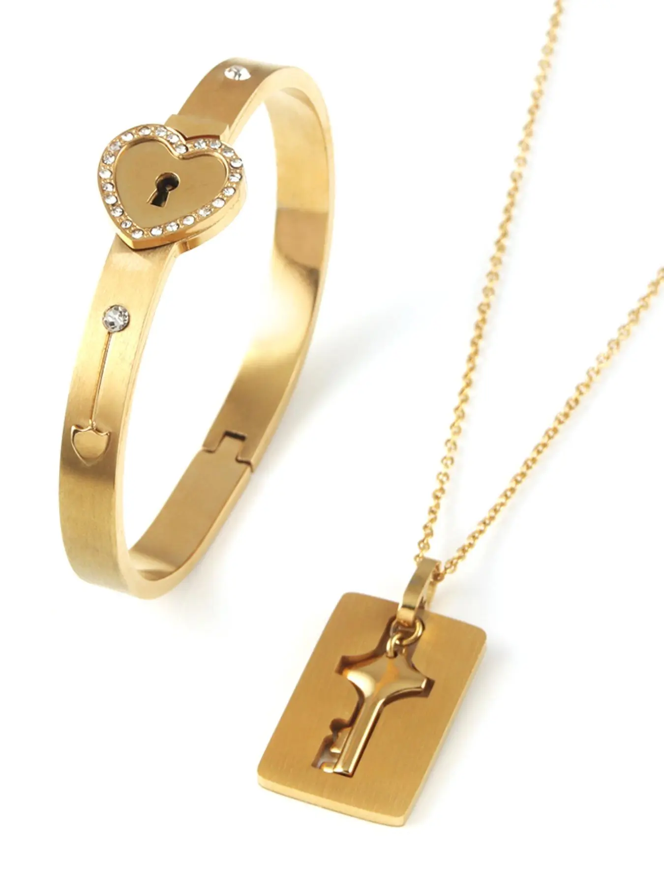 Heart Shaped Key Design Pendant Necklace & Lock Design Cuff Bangle, Fashion Jewelry Set for Party, Daily Clothing Decor, Trendy All-match & Exquisite Jewelry for Birthday Gift, Fashionable Jewelry Set