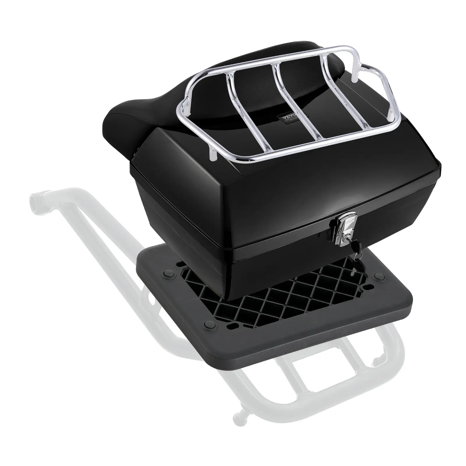 【summerfinds】VEVOR Motorcycle Top Case, Universal Durable PP Material Motorbike Tail Box with Reflective Panel, 48L Waterproof Detachable Motorcycle Top Box with Multi-Hole Base, Fit for 99% of Motorcycle Frames