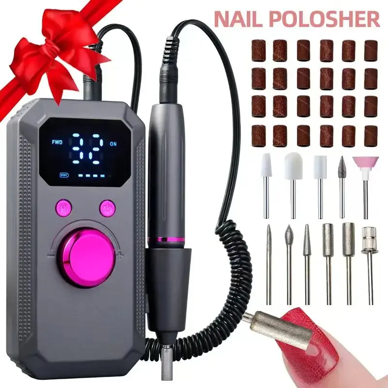 Electric Nail Drill Set Nail Grinding Tool Rechargeable USB, 32 Speed Adjustable, Portable Pedicure & Manicure Tools, Includes Files & Pusher Rods, Home Salon Use, Nail Care Tool