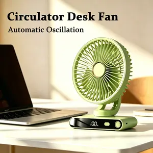 Desktop Air Circulation Fan, Swivel Fan with Digital Display, 5 Speed Settings, 80° Auto Swing, Manual 90° Adjustment, Rechargeable Desk Fan, Ideal for Home Office Kitchen, Desk Cooling Fan, Adjustable Cooling Fan