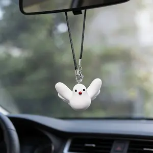 New Fun Peace Dove Car Rearview Mirror Hanging Ornament, Cute Pigeon Car Decor, Unique Interior Decoration Accessory