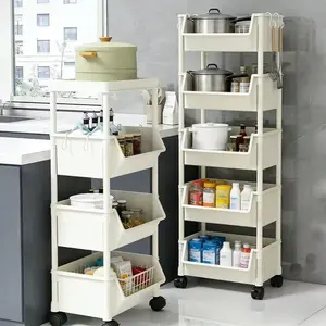 5-Tier Rolling Durable Storage Cart, Removable Baskets, Side Pockets, Sturdy Structure, Mobile with Wheels, Rolling Organizer Cart, Utility Storage Cart, Racks, For Toys Books Clutter Organizing, Living Room Bedroom Bathroom Office