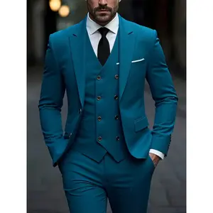 Men's 3-Piece High-Quality Business Office Suit Set, Double-Breasted Waistcoat Groom and Best Man Formal Suit for Weddings and Parties (Coat, Vest, TrousersQ