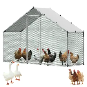 VEVOR Large Metal Chicken Coop, 9.8x3.3x6.6 ft Walk-in Poultry Cage with Waterproof Cover, Sturdy Frame & Spire Roof, Outdoor Backyard Farm Duck Hen Rabbit Pen