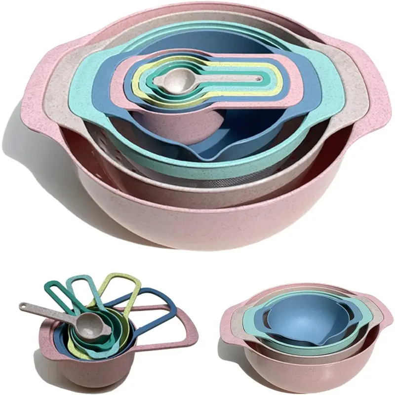 Nesting Bowls with Measuring Cups Colander and Sifter Set - Includes Mixing Bowls, Colander, Sifter and Measuring Cups, 10 Pc Bowl