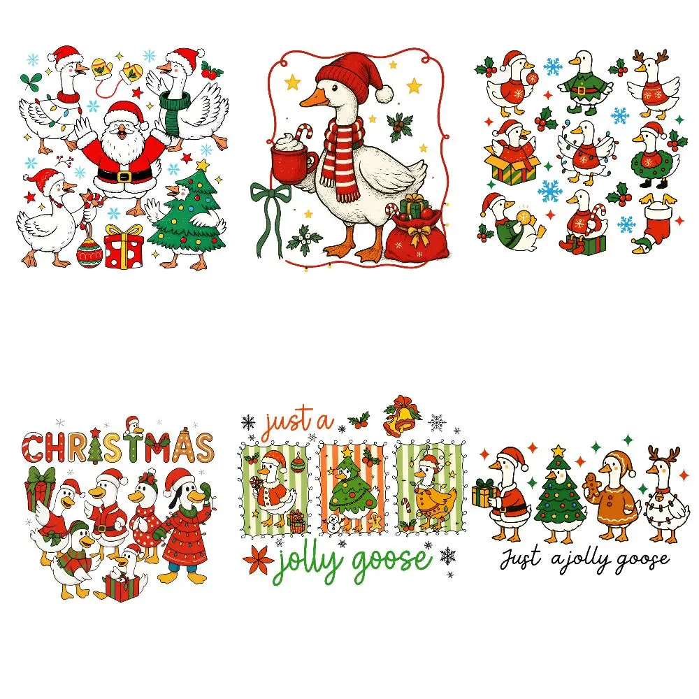 6-Piece Christmas Cartoon Goose Heat Transfer Vinyl Set, High-Quality Easy Cut DIY Decorations for T-Shirts, Hats, Bags & More