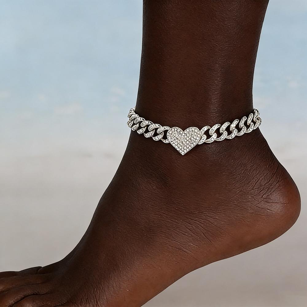 Arpurraina Women's 14K Gold/Silver Plated Butterfly Anklets for Women - Adjustable Rhinestone Barefoot Sandal, Braided Heart Cuban Link Bracelet with Charm Pendant, Beach Jewelry Gift (Gold Ankle Bracelets Included)
