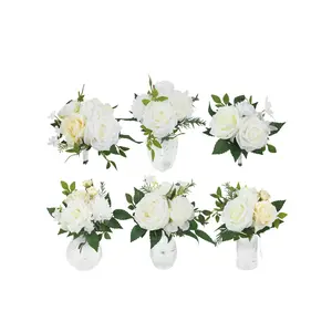 Rinlong 6Pcs Assorted White & Green Flower Centerpieces