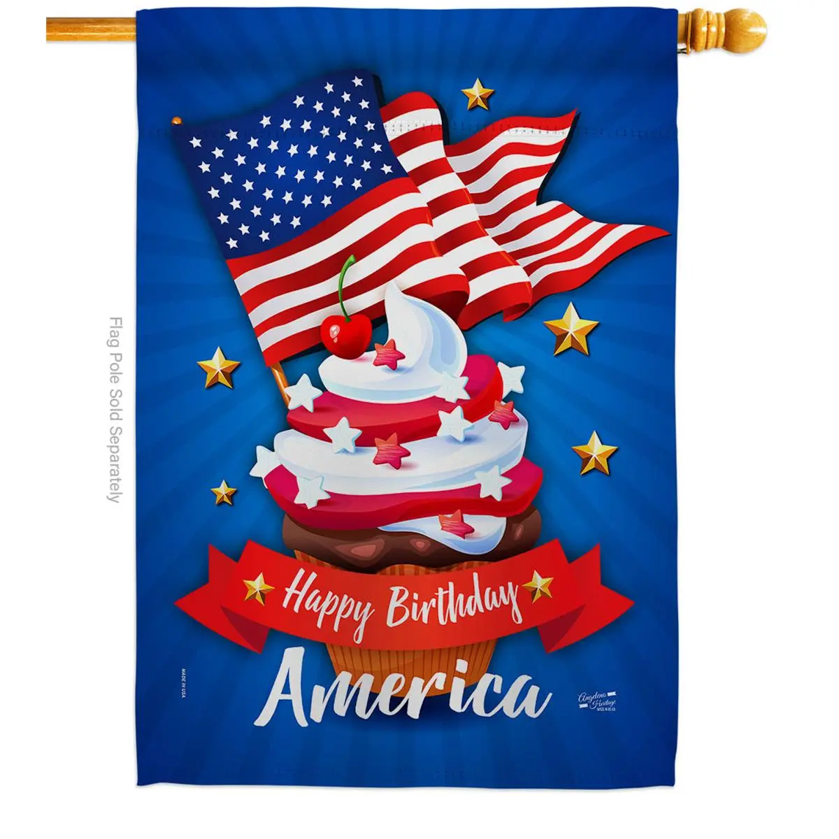28 x 40 in. Happy Birthday America Fourth of July Vertical House Flag with Double-Sided Decorative Banner Garden Yard Gift