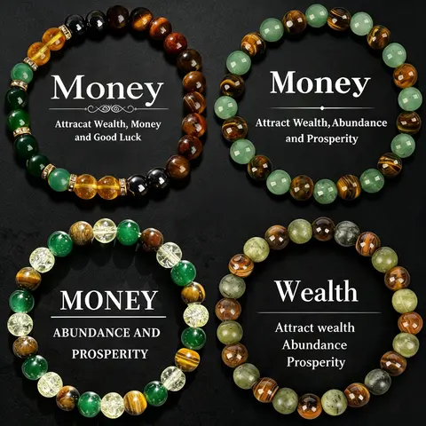 Money Attraction Bracelet Set for Women Men - Natural Tiger Eye & Green Aventurine Blue Friendship Bracelet Beaded Manifestation Jewelry Protection Bracelet Encouragement Gift for Him & Her, Exquisite Boho Crystal Bracelet