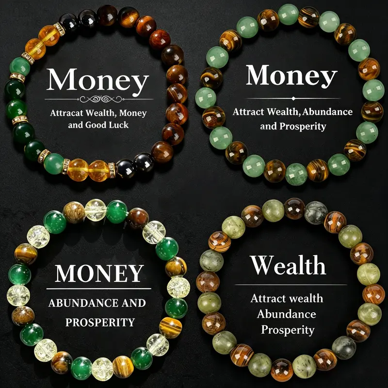 Money Attraction Bracelet Set for Women Men - Natural Tiger Eye & Green Aventurine Blue Friendship Bracelet Beaded Manifestation Jewelry Protection Bracelet Encouragement Gift for Him & Her, Exquisite Boho Crystal Bracelet