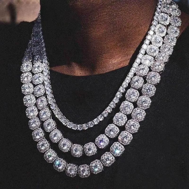 Iced Out Tennis Necklace for Men, 12mm Hip Hop Baguette Zirconia Chain Jewelry, Sparkling Party Accessory, 16-24 Inch, Ice Necklaces, Chain Jewelry Necklaces