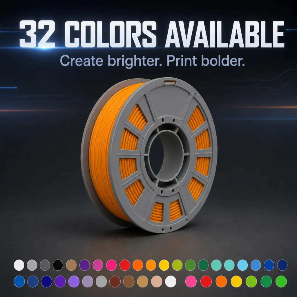 300g Solid PETG 3D Printer Filament, 1.75mm High Accuracy, 32 Distinct Pure Solid Colors, Low Warp Anti-Yellow Smooth Printing, Vacuum-Sealed, Compatible with Most Desktop FDM Printers