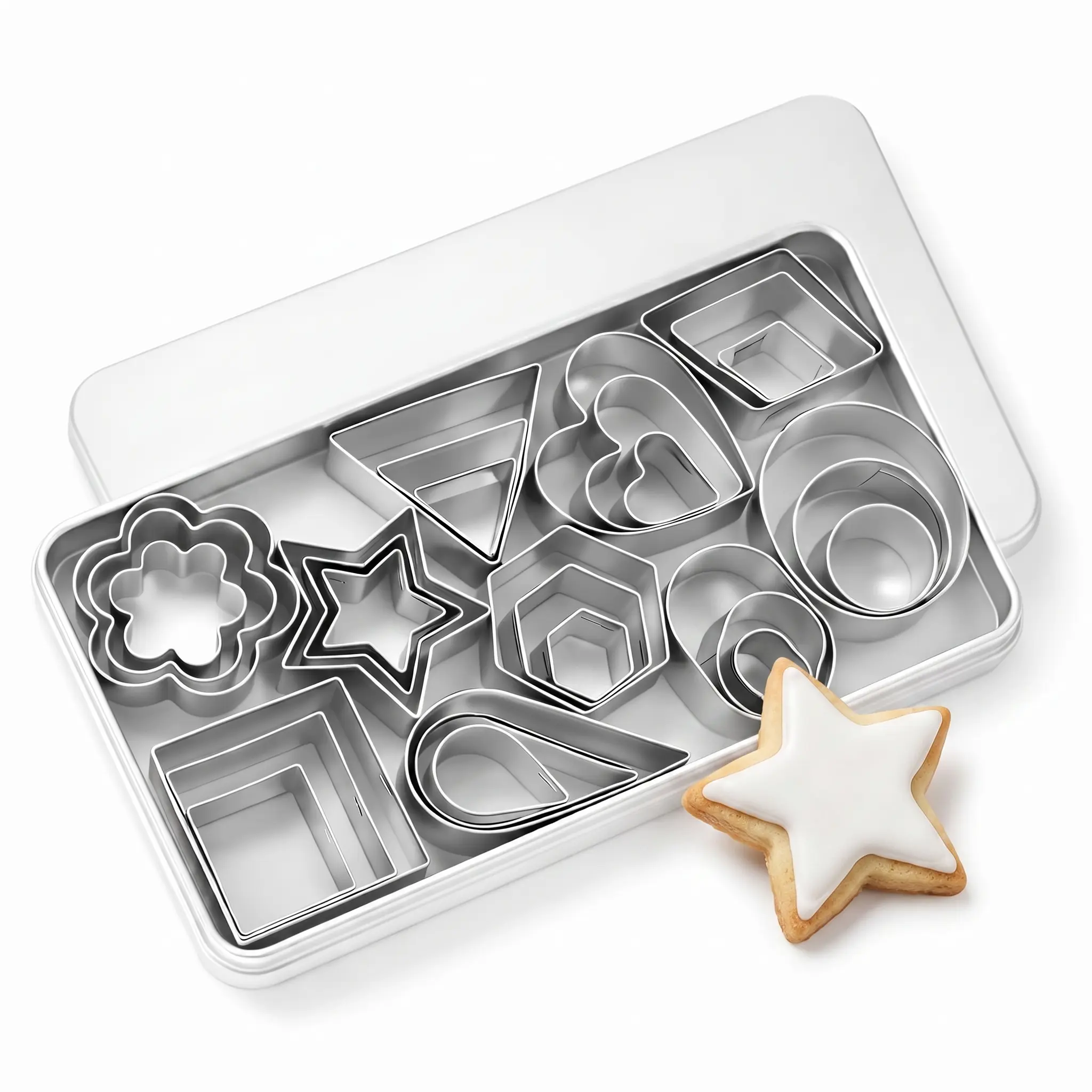 30Pcs Mini Cookie Cutters Set - Small Heart Star Flower Round Square Hexagon Oval Diamond - Stainless Steel Cookie Cutters & Polymer Clay Baking Tools Bakeware