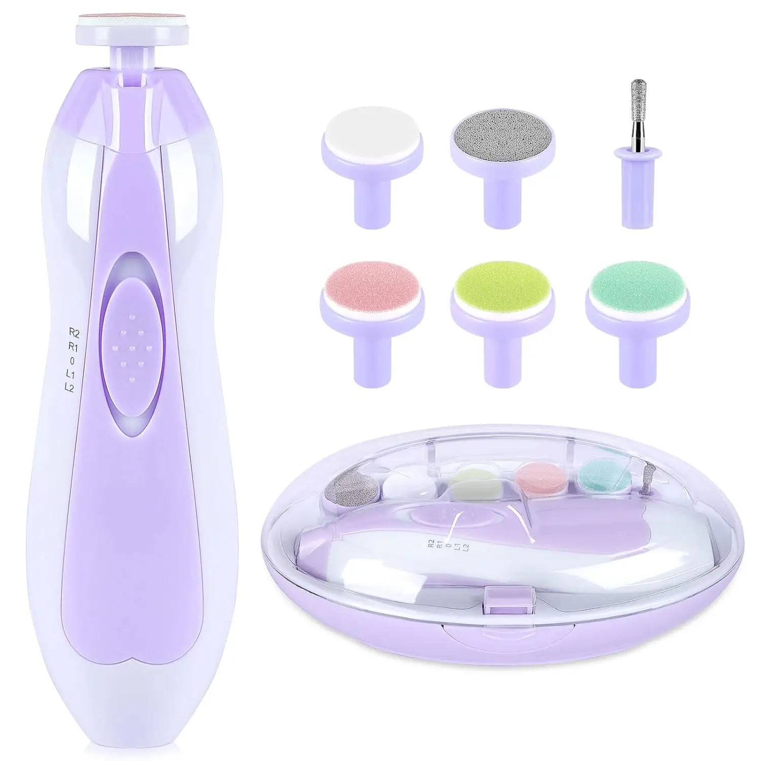 Baby Nail Trimmer Electric, 6 in 1 Baby Nail File Clippers Infant Grooming Kit Manicure Set for Toddler or Adults, Purple