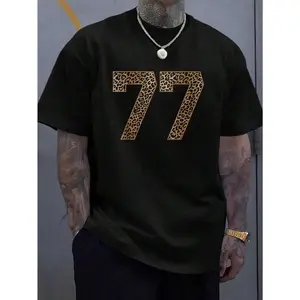 100% Cotton Leopard Number 77 Athlete Sports Jersey Supporter Fanwear T-Shirt, Printed Graphic Tee For Men,  Summer Casual Short Sleeved Men's Tops T-Shirt graphic tee