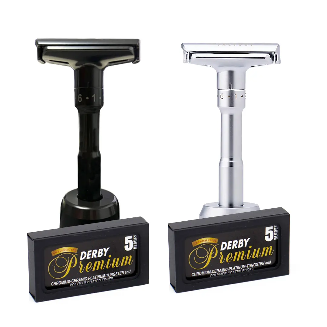 The Shave Factory Premium Double Edge Safety Razor and 5ct Derby Premium Blade