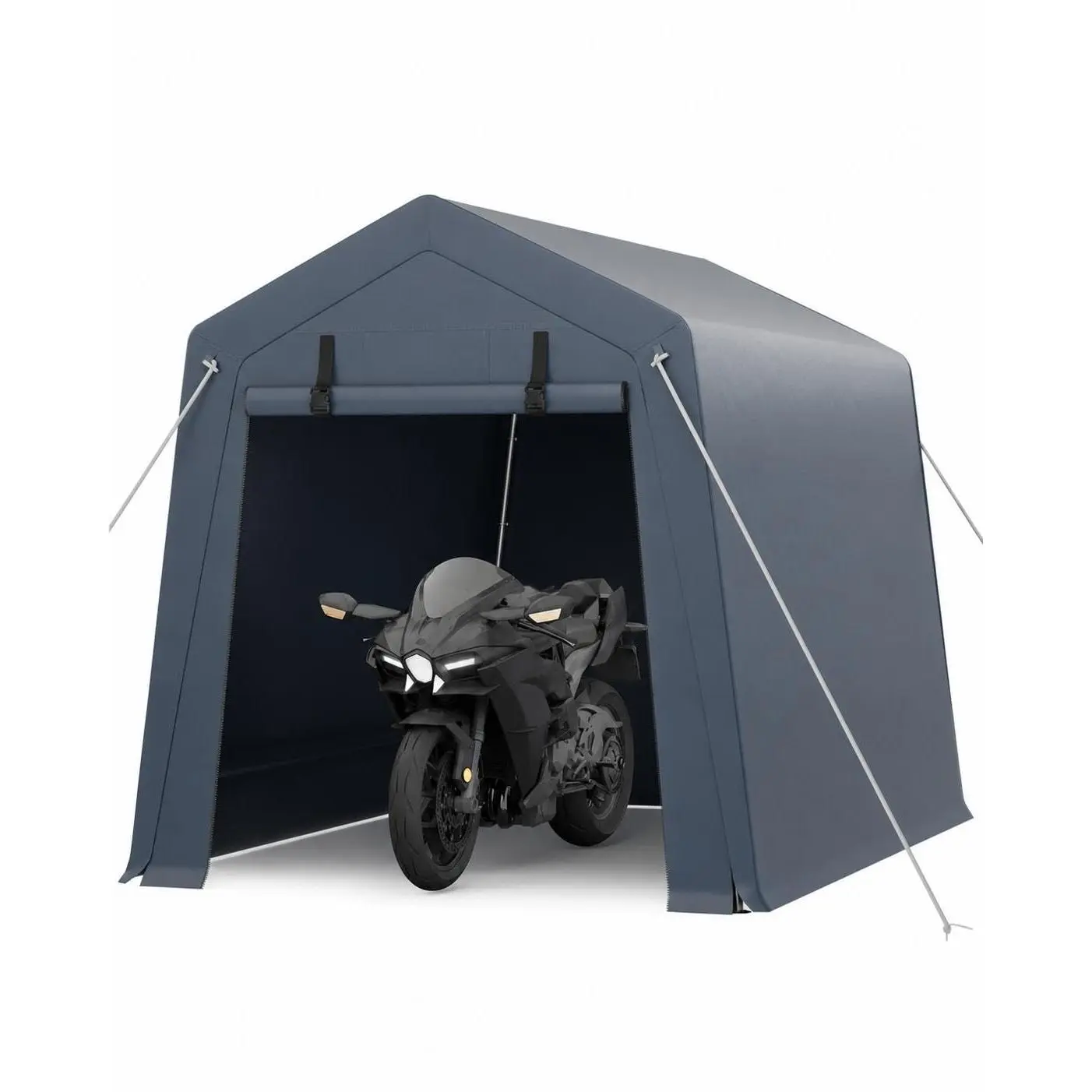 6x8 ft Portable Outdoor Storage Shed with Roll-Up Zippered Door, Heavy-Duty Motorcycle Storage Tent Wit UV-Resistant Carport and Waterproof, Ideal for Storing Motorcycles, Lawn Mower, Double Gray