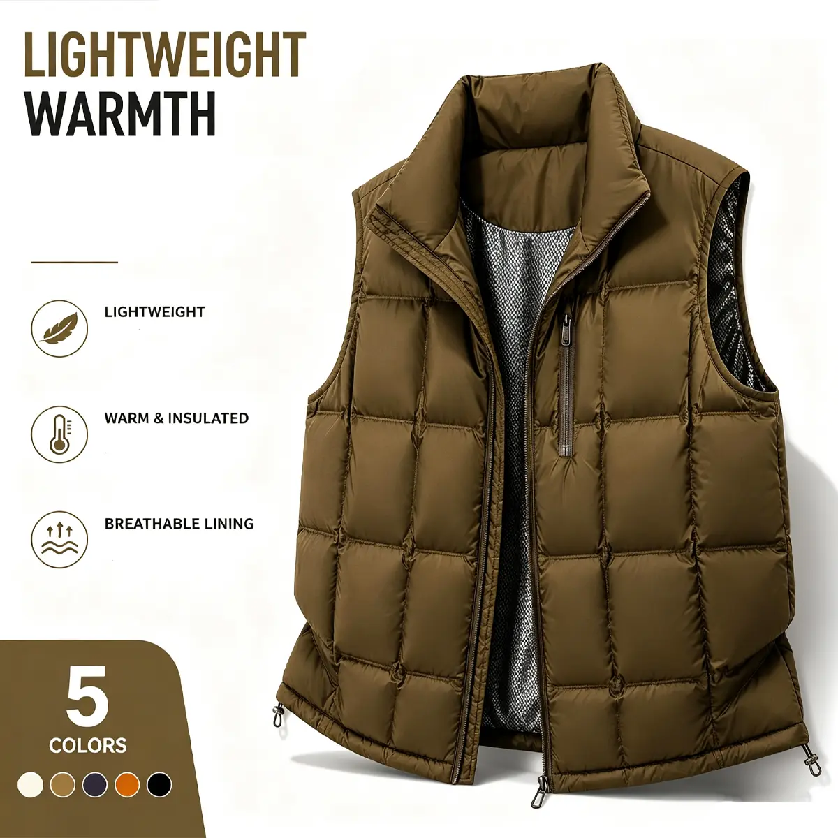 Men’s Casual Autumn-Winter Stand-Collar Plaid Waistcoat - Sleeveless Gilet Outerwear with Zippered Pockets, Menswear Tops