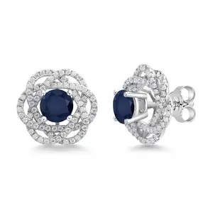 925 Sterling Silver Round 6MM Gemstone Birthstone Stud Earrings with White Moissanite Removable Earrings Jackets For Women