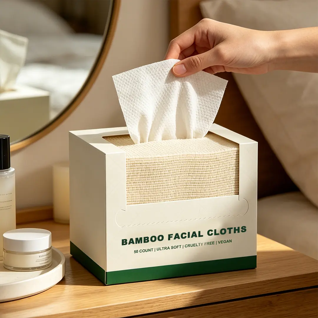 Bamboo Dry Facial Wipes, XL Disposable Cloths for Gentle Face Cleansing, 50ct