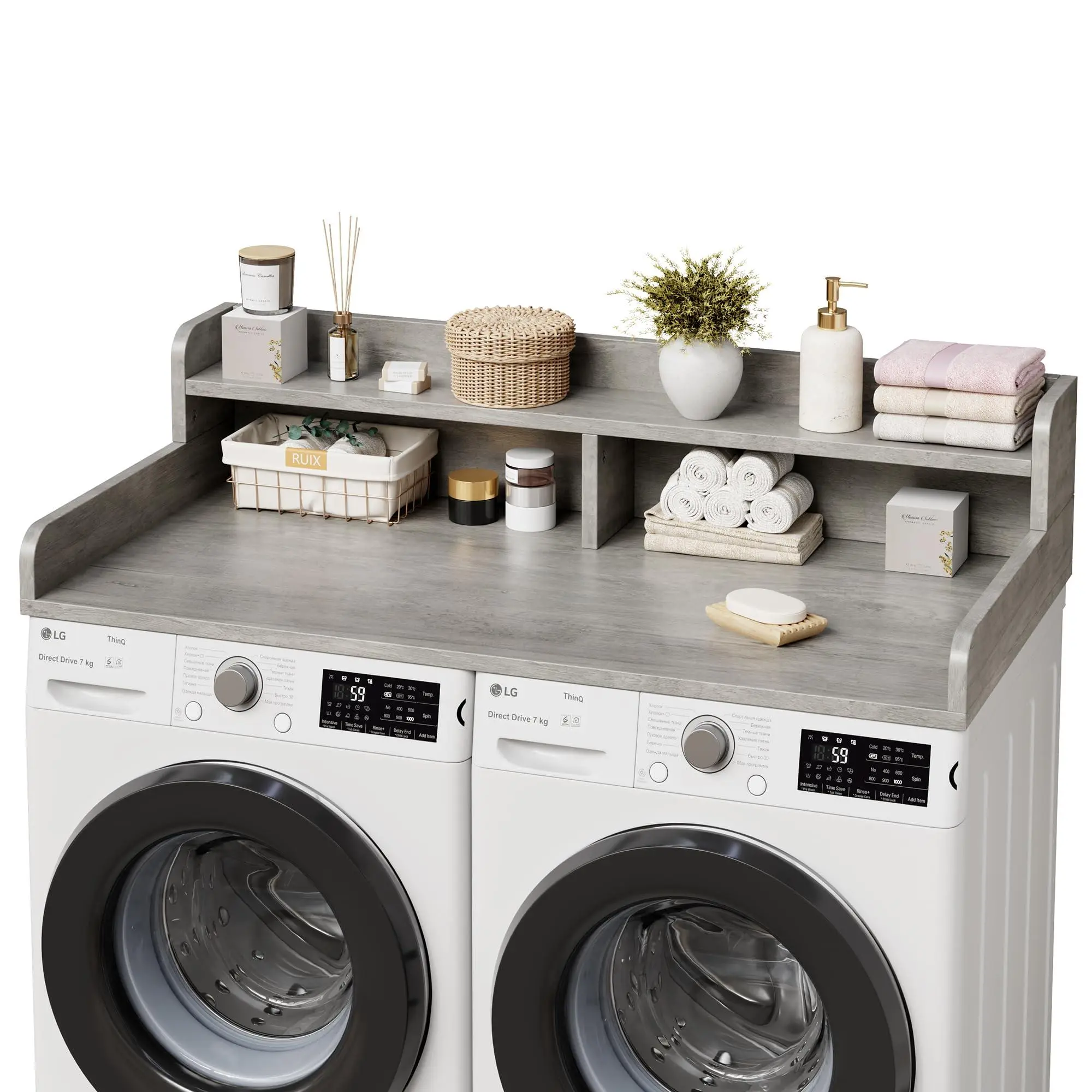 GAOMON Washer Dryer Wood Countertop with Shelf, Laundry Countertop,Countertop for Laundry Organization with Edge & Non-slips for Folding Sorting & Ironing Easy to Install 54"x27.5",Grey