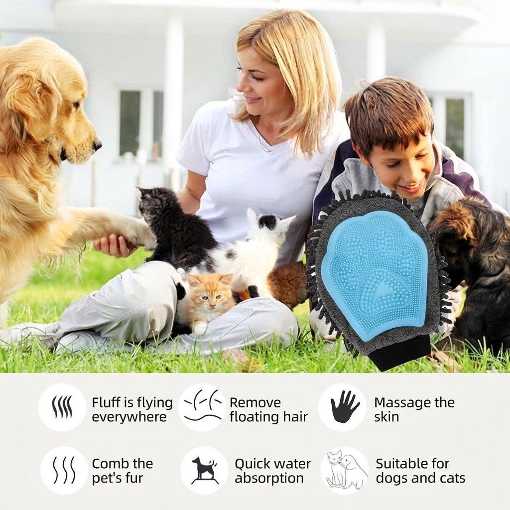 Pawzseek Dog Washing Gloves - Dual-Sided Pet Grooming Mitt with TPR Brush, Chenille Microfiber - Paw Wash Manual Tool for Bathing, Dirt Removal - All Coat Types Pet Bath Accessory