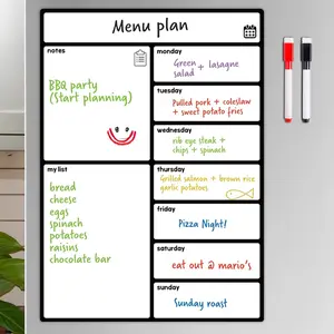 Magnetic Weekly Meal Planner for Refrigerator, Meal Planning and Shopping List Board, Memo Board and Home Plan Announcement Board, Weekly Use, Includes Two Markers, Wall Planner