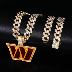 Unisex Hip-hop Style W Letter Alloy Full Diamond Pendant Cuban Chain Fashion Accessory