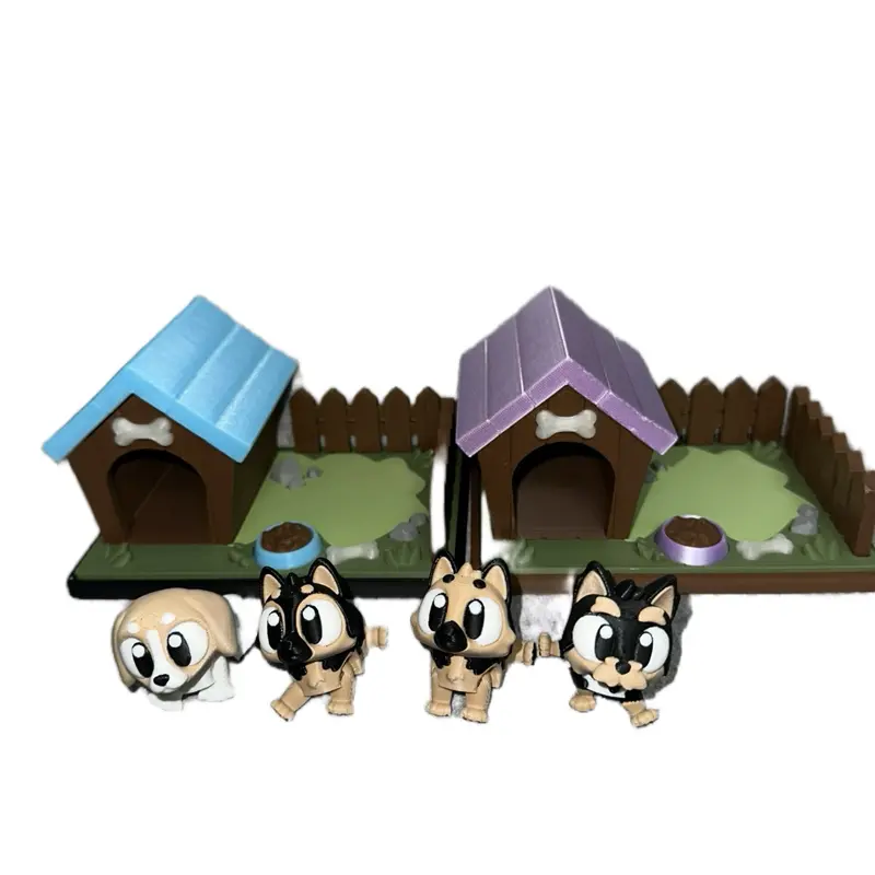 Mini Backyard Doghouse Decor and Flexi Dog Figurine (German Shepherd, Beagle, and Yorkie) 3D printed