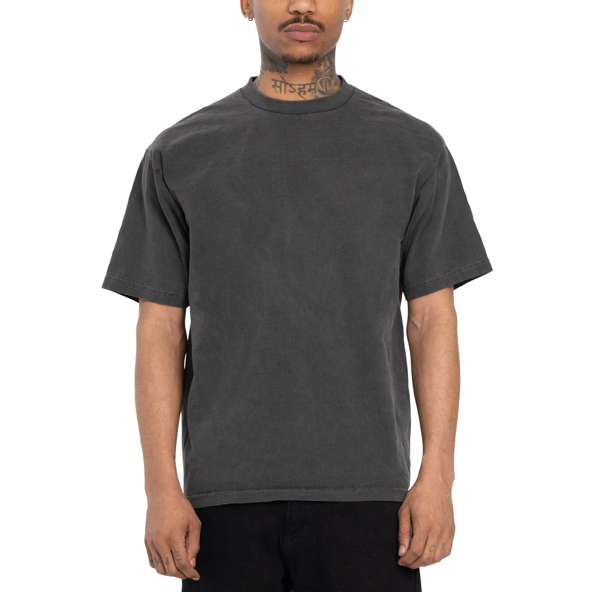 Pro Club Men's Heavyweight Garment-Dyed Short Sleeve Round Neck Streetwear Tee - Plain, Relaxed-Fit Casual Top, Shortsleeve, Cotton