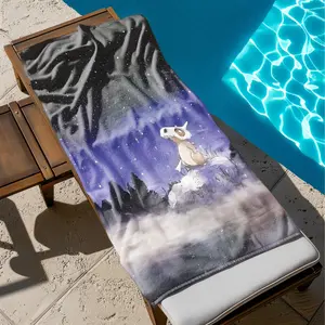 1 piece Psyduck Bone Beast Contemplating Under the Starry Sky themed beach towel - Super soft flannel blanket, suitable for beds and sofas, all-season use, modern design, digitally printed pattern, 100% polyester material, machine washable