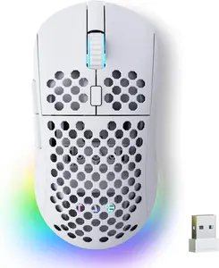 Falcon M1  Gaming , 24000DPI Optical Sensor, 180Hrs , Lightweight, 6 Programmable Buttons, RGB Strip Lighting, 2.4G/BT5.2/USB-C Wired for PC//Laptop - Matte White