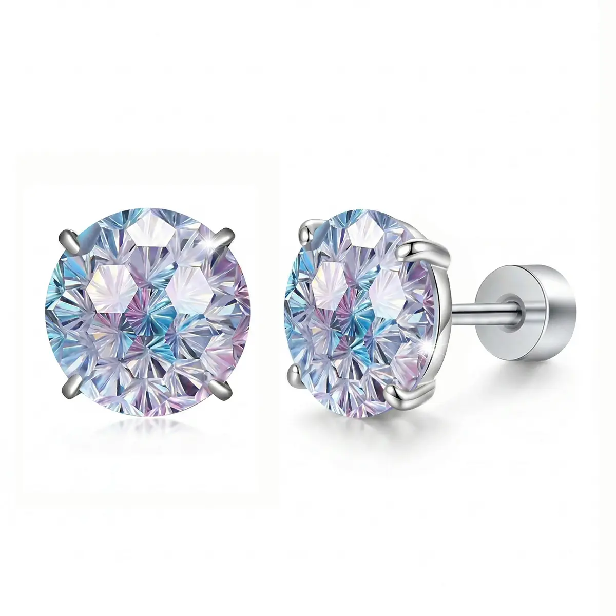 Firework-Cut Ombre CZ Stud Earrings Simulated Diamond Round Cubic Zirconia Ear Stud,8mm Diameter Tarnish Resistant & Hypoallergenic