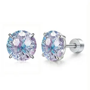 Firework-Cut Ombre CZ Stud Earrings Simulated Diamond Round Cubic Zirconia Ear Stud,8mm Diameter Tarnish Resistant & Hypoallergenic