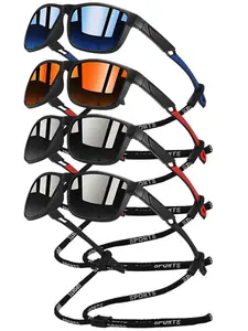 4pcs latest model spliced with chain sports sunglasses, Sports eyewear, unisex, featuring UV400 UV resistant lenses, classic spliced frame paired with anti slip rubber nose pads, providing a comfortable experience for outdoor activities