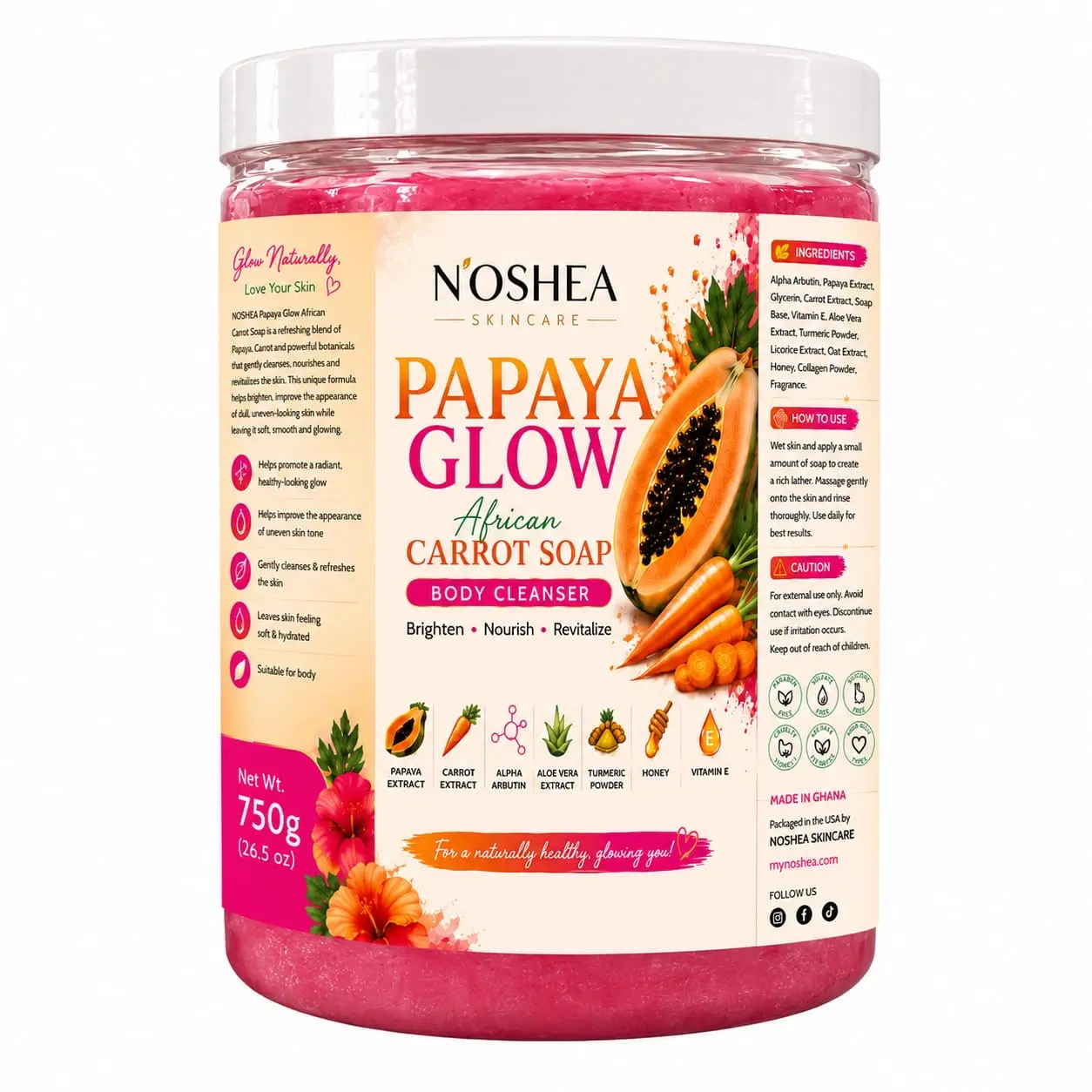 N'OSHEA Papaya Glow African Carrot  Soap- Papaya, Carrot, Aloe Vera & Honey | 750g
