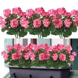 6 Pack Artificial Geranium Flowers, Fake Geranium Silk Flowers, Realistic Faux Flowers, Outdoor UV Resistant, Garden Plants, Fake Blossom Plants, Faux Flowers for Home Decoration