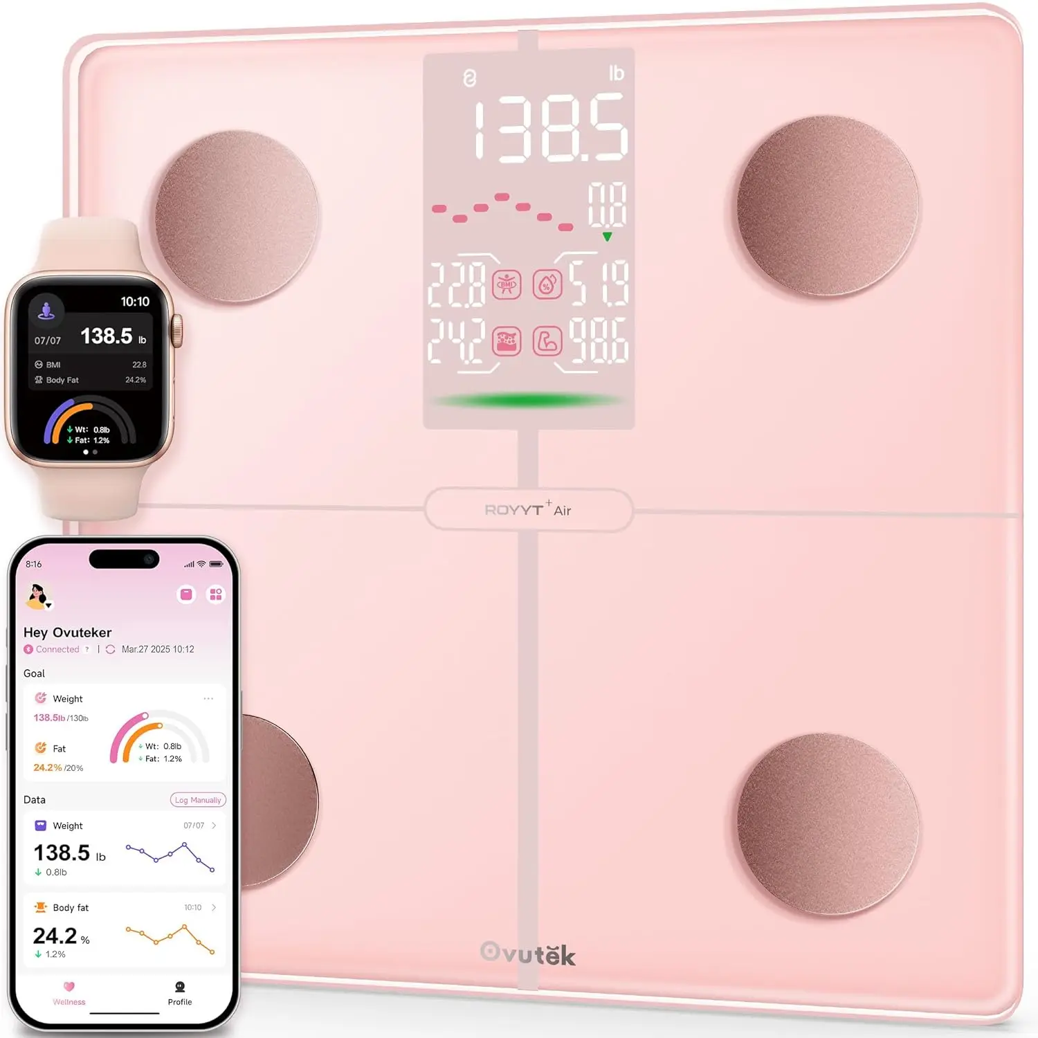 Smart Scale for Body Weight, BMI, Body Fat, 400 Lbs, FSA Eligible | HSA Eligible, Professional Bathroom Digital Scale with Muscle Mass Accurate Bluetooth Home User Health Equipment Sync Apps Ovutek