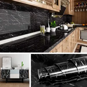 King Estore 15.8x78.8 Inch Black Marble Wallpaper for Kitchen Counter Top Black Peel and Stick Contact Paper for Countertops Waterproof Desk Dresser Table Cover Sticker Renter Friendly Countertop Vinyl Wrap
