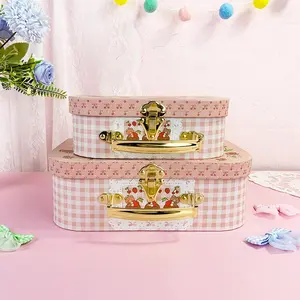 2-Piece Cherry Pattern Lidded Storage Boxes, Cardboard Inlay Decorative Set, Multi-Size Organizer with Cover for Home Decor, Jewelry，Photo，Hair Accessories Storage, Valentine's，Christmas，Wedding，Birthday Gift Packaging