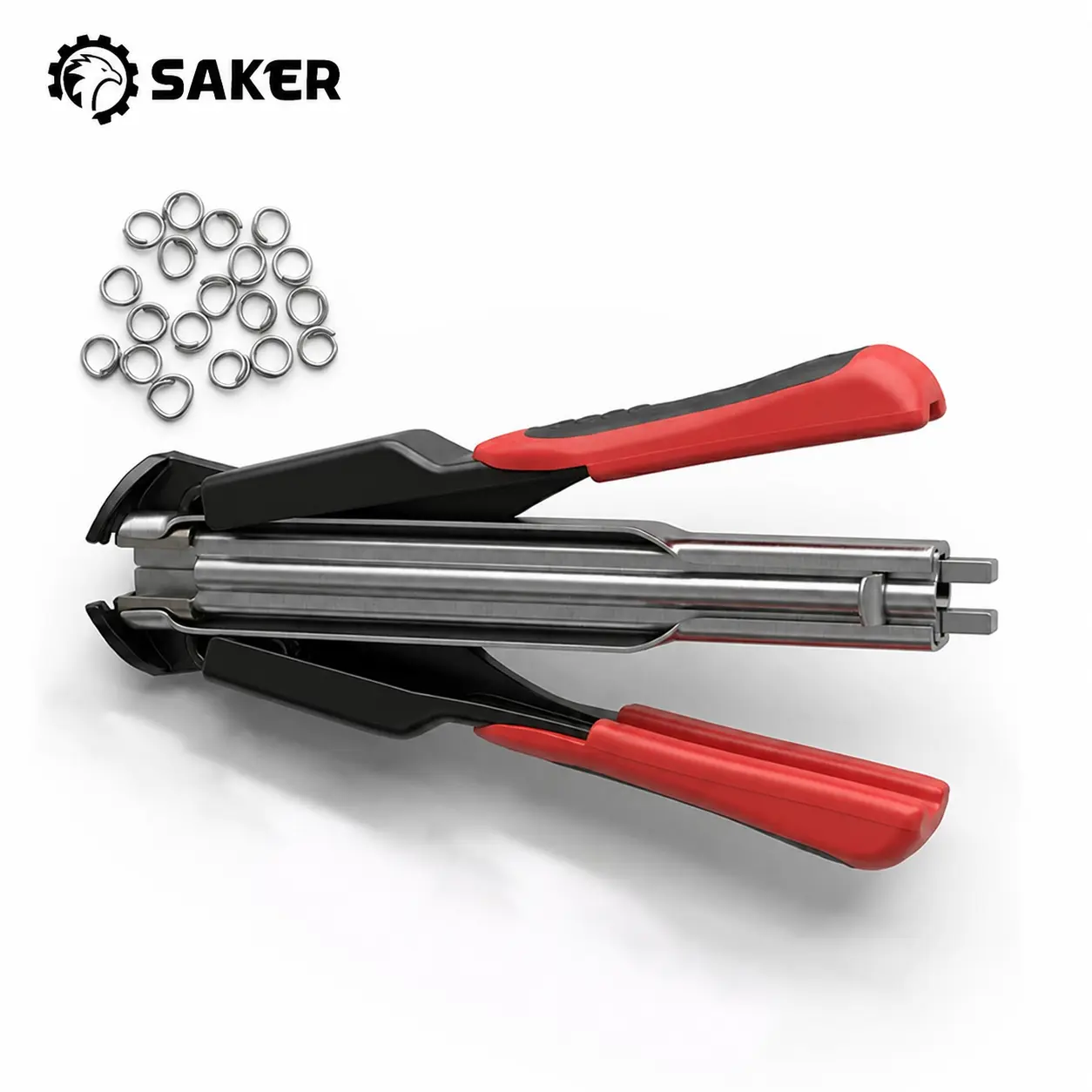 Saker Heavy-Duty Hog Ring Plier - Galvanized Steel Snap-Ring Plier with Ergonomic Non-Slip Handle for Fencing, Upholstery, Wire Mesh Fastening