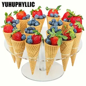 YUHUPHYLLIC 1 16-hole acrylic ice cream cone stand - Transparent, reusable, safe food display stand, suitable for parties, weddings, birthdays, and holiday events (Christmas, Valentine's Day, Mother's Day), ice cream decoration "Slim Technology Store"