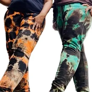 Dyed Joggers - Green and Yellow Striped Design, Comfortable Fit, Ideal for Casual Outings