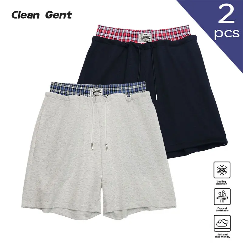 Clean Gent 2-Piece Set — Men’s regular patchwork casual athletic shorts made from breathable, skin-friendly fabric; suitable for everyday indoor and outdoor wear—casual and versatile.