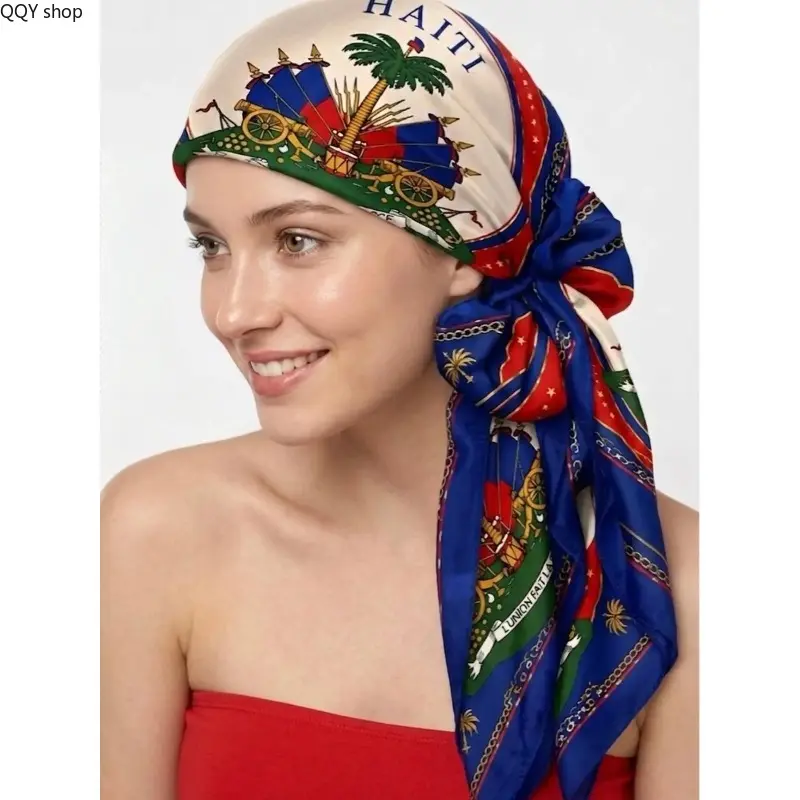 Patriotic Red White Blue Palm Tree Bandana Scarf Head Wrap - Multi-functional Soft Sports Headband, Fashion Neck Shawl Heritage Accessory, Lightweight for Haitian Independence Day, Daily Outfits